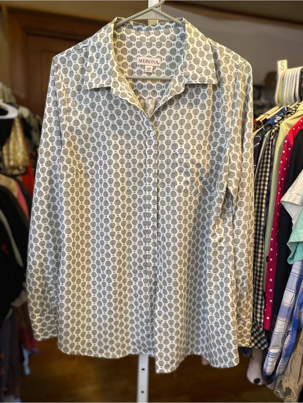 Merona Gray Hot Air Balloon Button-Down Women's Shirt